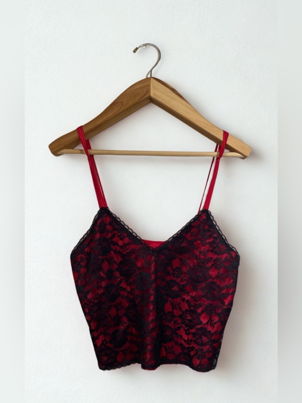 Victoria Secret Gold Label Red Satin Lace-Trim Babydoll Cami Size Medium